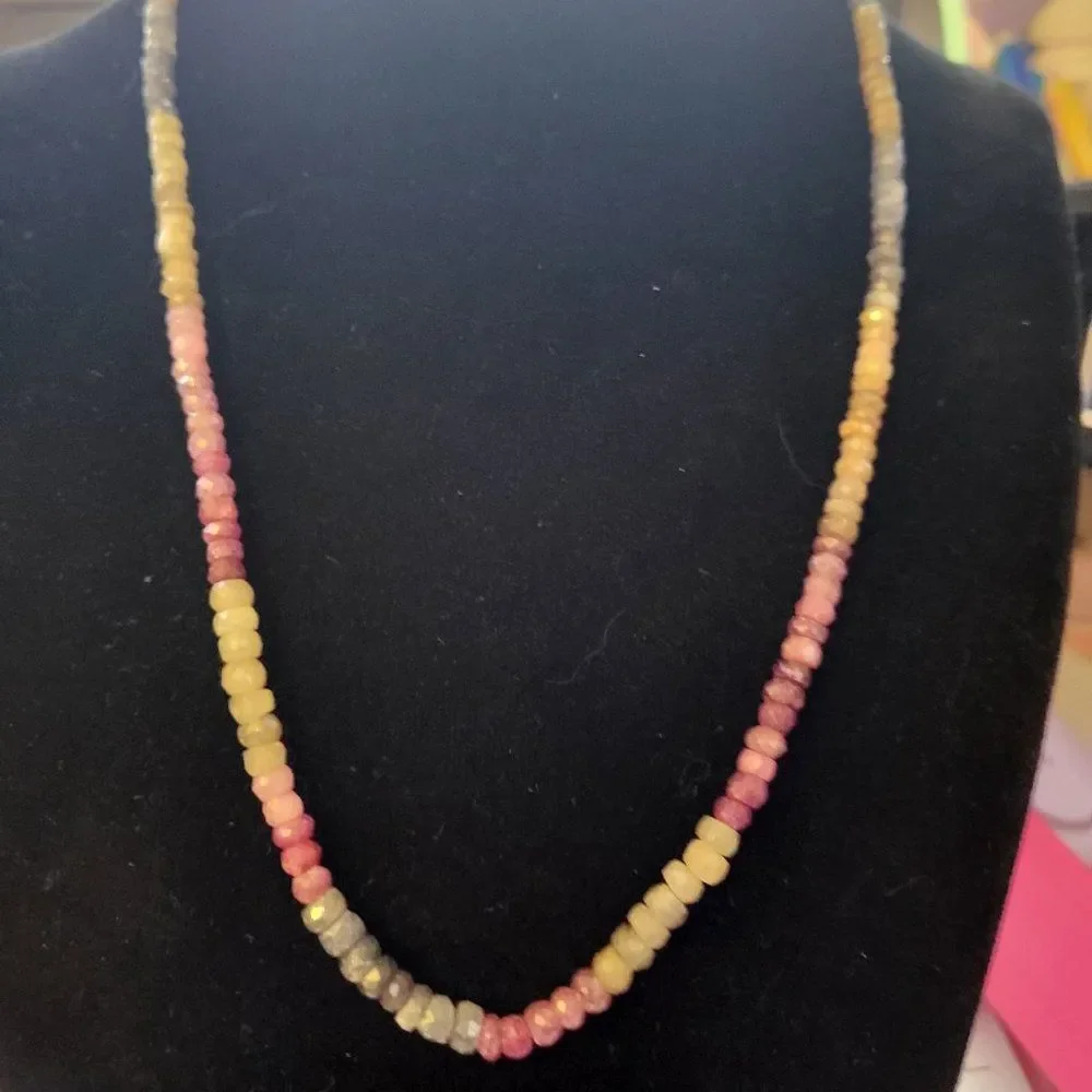 Multi Sapphire Beaded Sterling Silver Necklace